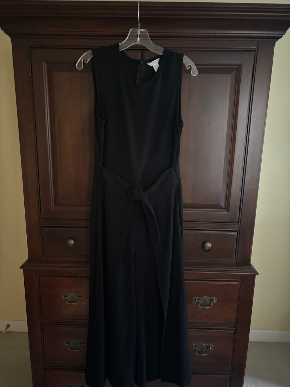 London Times Black Sleeveless Wide legged pantsuit  with Tie Waist